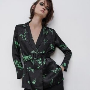 Zara jacquard double breasted wrap blouse